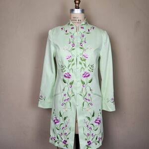 Vintage Victor Costa Mint Green Floral Embroidered Blazer 80s 90s Like New Asian
